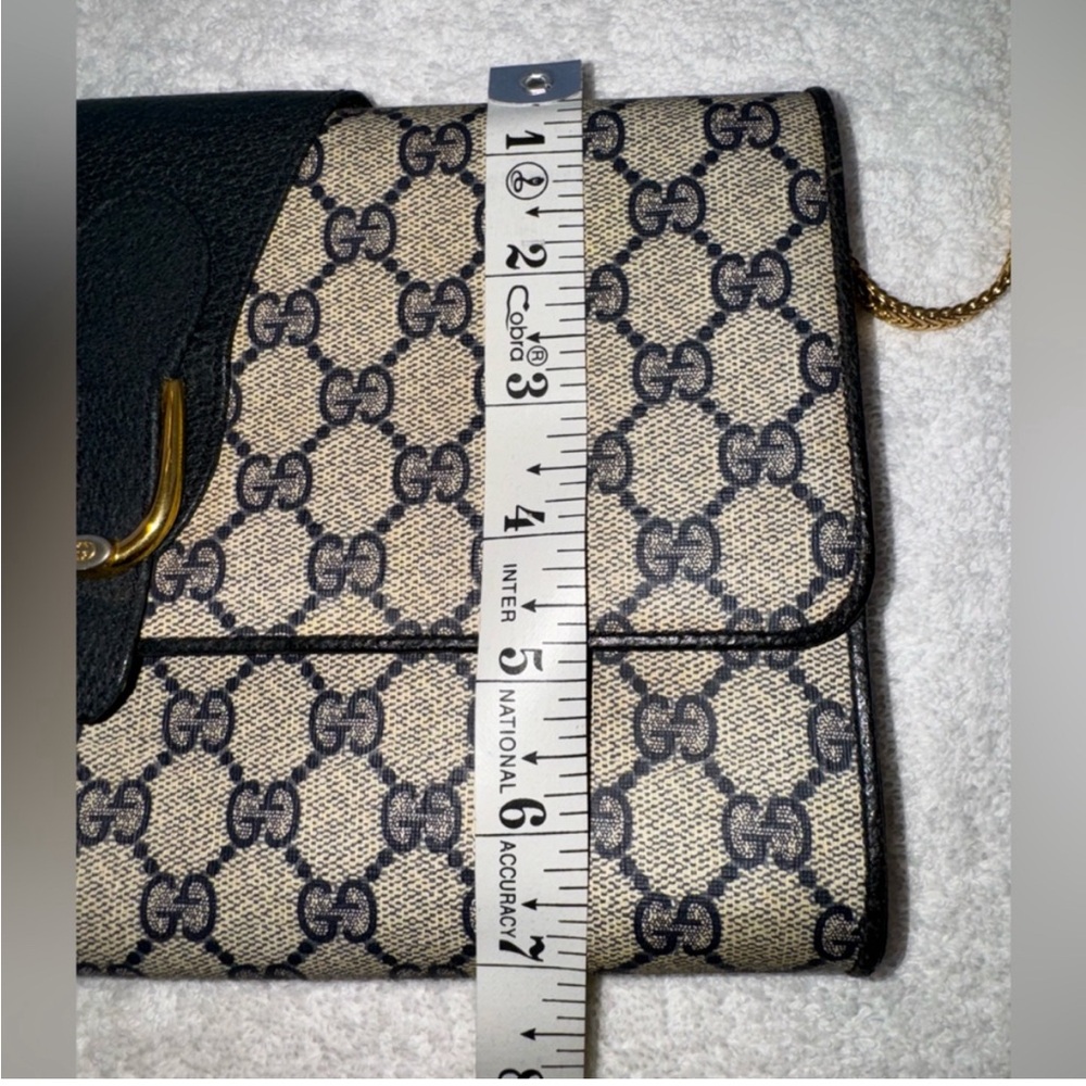 GUCCI GG Canvas Shoulder Bag PVC Leather Gray Navy - Picture 10 of 11